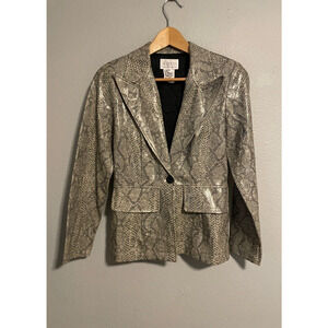 Vintage XOXO Womens Blazer Size 6 Snake Skin Faux Leather Mob Wife Grunge 90s